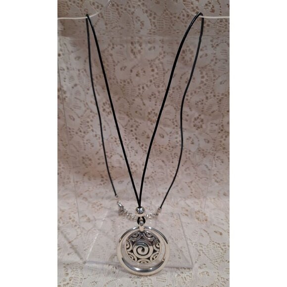 Brighton Silver Spiral Pendant Necklace With Adjustable Chain & Black Cord - Picture 1 of 7